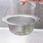 Giffy® Heavy Duty Stainless Steel Sink Strainer with Handle, Drain Baket Food Waste Hair Catcher Filter Stopper Trap Kitchen Basin Jali, Rustproof, Double Edging, 2mm Perforated Holes, 11 cm, 1 Pcs