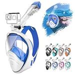 HINATAA 180°Full Face Snorkel Mask,Double Floating Ball Design Anti-Leak Free Breathing,Full Dry Anti Fog Breathing System Snorkeling Mask,Professional Snorkeling Set (Blue, L/XL)