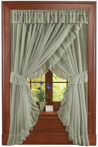 Collections Etc Isabella Ruffled Sheer Fabric Rod Pocket Window Curtain Set, Sage