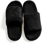 COZERA Fuzzy Slippers for Women Open Toe, Cozy Plush House Slides with Memory Foam, Cute Indoor Outdoor Slippers, L1238 Black 4041