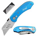 Vickay Box Cutter Utility Knife Heavy Duty with 5 SK5 Quick Change Blades, Safety Axis Lock Design Razor Knife, Lightweight Aluminum Body Belt Clip for Office (Blue)