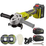 Cordless Angle Grinder, DEWINNER 2 * 3000mAh 20V Li-Ion Batteries & Fast Charger, 2-Position Adjustable Auxiliary Handle, Electric Brake, 1 Cutting &1 Grinding Wheel for Carpenter, Builder