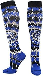 MadSportsStuff Crazy Tie Dye Socks Over the Calf (Royal/Black/White, Small)