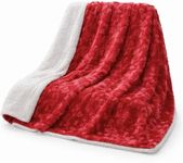DaDa Bedding Valentine Hearts Luxury Faux Fur Red Blanket - Romantic Couples 2 Person Plush Gift Idea | White Sherpa Backside - Soft Warm Cuddly Fluffy - Large Queen Size Reversible - 90" x 90"
