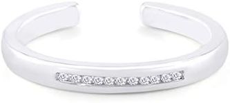 14k White Gold Over Sterling Silver Channel Set Round White Natural Diamond Accent Toe Ring Adjustable