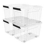 Cetomo Plastic Storage Bin Box Stackable and Nestable with Lid and Secure Latching Buckles, Clear, 40Qt x 4, Pack of 4