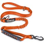 Pamiou Heavy Duty Dog Leash with Strong Lead for Medium to Large Dogs, Shock Absorbing with Bungee Design, Two Padded Handle & Car Seat Belt Buckle, Light Reflective Rope Dog Leads (Orange)