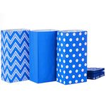 Hallmark Blue Party Favor and Wrapped Treat Bags, Assorted Designs (30 Ct., 10 Each of Chevron, White Dots, Solid) for Birthdays, Baby Showers, School Lunches, Hanukkah, Care Packages, May Day