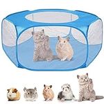 Small Animal Pet Playpen, Breathable Pet Cage Tent, Pet Playpen Portable with Zippered Cover, Transparent Yard Folding Play Pen for Guinea Pig, Rabbits, Hamster, Chinchillas and Hedgehogs, Blue