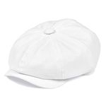 BOTVELA Men's Newsboy Flat Cap 100% Cotton Gatsby Ivy Golf Cabbie Hat, White, 7 5/8