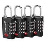 Fosmon TSA Accepted Luggage Locks (4 Pack), Resettable Multi-Use 4 Digit Combination Padlock 10,000+ Codes with Zinc Alloy Shackle, Ideal for Travel Bag, Suitcase, Locker, Backpack, Briefcase - Black