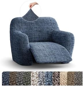 PAULATO BY GA.I.CO. Recliner Slipcover - Reclining Chair Cover - Printed Slipcovers - 1-Piece Form Fit Stretch Furniture Protector - Microfibra Print Collection - Vittoria Blue (Recliner Cover)