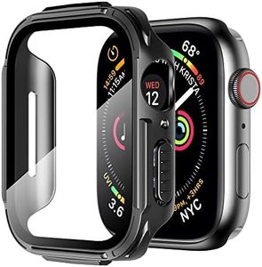 Mesime Rugged Case Compatible for Apple Watch Series 9 8 7 41mm with Tempered Glass Screen Protector, iWatch Case Protective Accessories Shockproof Bumper Cover Men/Women -Black