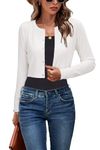 Newshows Womens Long Sleeve Cropped Sweaters Trendy 2024 Crew Neck Button Down Knit Off White Bolero Shrug Open Front Lightweight Cardigan for Dress(Off White,Medium)