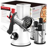 Cheese Grater Rotary, Rotary Cheese Shredder for Kitchen, Kitchen Grater Vegetable Slicer with 3 Drum Blades, Fast Cutting Cheese Shredder for Vegetables and Nuts