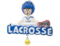 UniqXmas Personalized Lacrosse Boy Christmas Ornament - Free Customization | Male Player with Stick / Crosse & Dangle Ball for Xmas Tree - Custom Unique Keepsake for LAX Player and Team Fan