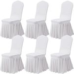 Dimatic Dining Room Chair Covers Set of 6, Stretch Parsons Slipcovers with Skirt Super Fit Spandex Chair Seat Protector Cover for Dining Room, Hotel, Ceremony (White)