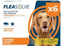 Dog Flea Treatment Large Dog x 6 - Spot on Flea Treatment for Dogs Large 20-40 kg - FleaSolve 6 Pipettes, 6 Doses - Effective Spot-On Treatment