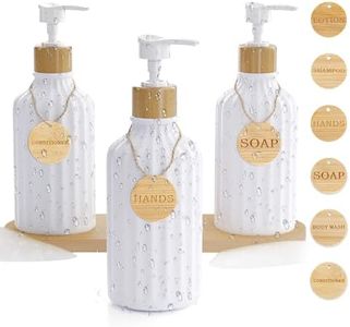Shampoo and Conditioner Dispenser Set of 3, 16OZ Refillable White Shampoo and Conditioner Bottles Extra-Thick Plastic Empty Body Wash Dispenser with Pump and Tray Tags Bathroom Shower Soap Dispenser