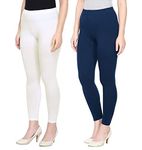 Women's Ankle Length Leggings Combo Pack of 2 | Free Size | Cotton Lycra Fabric (in, Numeric, 36, White + Navy)