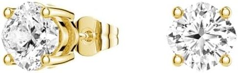 MSBLUE® 14K Yellow Gold Vermeril 2 Ct. DEW Cushion Cut 4-Prong Solitaire Stud Earrings | Diamond Alternative | D Color VVS1 Clarity | Hypoallergenic, For Anniversary, Gift, Women