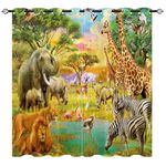 YUANZU Africa Animal Curtains - Rhino Flamingo Lion Zebra Giraffe Family Print Pattern Eyelet Blackout Thermal Room Darkening Window Drapes for Boys Girls Bedroom Playroom 2 Panels W132cm x D213cm