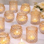 DARJEN Gold Votive Candle Holders Set of 24- Round Candle Holder, Glss Candle Holders Bulk for Table Centerpiece, Tea Lights Candle Holders for Wedding Shower, Home & Party Decor