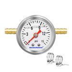 MEASUREMAN Fuel Pressure Gauge Kit 0-15Psi Stainless Steel Glycerin Filled,1-1/2" Dial Size, with 5/16" Fuel Line Fuel Pressure Brass T-Fitting Adapter, Center Back Mount