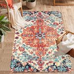 Lahome Bohemian Floral Medallion Area Rug - 3x5 Bedroom Rug Soft Throw Printed Bathroom Kitchen Entry Foyer Mat, Vintage Non-Slip Washable Carpet for Front Door Laundry Room Bath Office, Orange