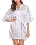 Wikoan Women's Satin Dressing Gown, Soft Silk Robe Lightweight Sleepwear for Bridal, Wedding Party Robes with Oblique V-Neck,XL,White