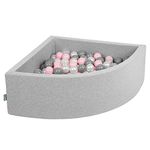 KiddyMoon Soft Ball Pit Quarter Angular 90X30cm/200 Balls ∅ 7Cm / 2.75In For Kids, Foam Ball Pool Baby Playballs, Made In EU, Light Grey/Pearl/Grey/Transparent/Light Pink