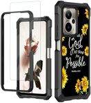 Case for Cricket Outlast 5G 2024 with Tempered Glass Screen Protector,Full-Body Hard PC & Soft TPU Bumper Shockproof Protective Phone Case for Cricket Outlast 5G 2024-Sunflower Matthew 19:26