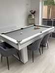 6ft or 7ft Pool Table with Dining Top and Table Tennis in Stylish Colours with Chrome Corner Caps Multi Use Games Table with Accessories Included (Electric White, 7ft)