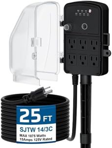 DEWENWILS Outdoor Waterproof Power Stake Timer with 25FT Extension Cord, Photocell Dusk to Dawn Timer, 6 Grounded Outlets & Safety Cover, Ideal for Lights, Yard, Garden, Black