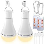 USB Rechargeable Light Bulb with Remote and Timer, Battery Backup Emergency Light Bulbs for Home Power Outage, Hanging LED Light Bulb with Hook for Outdoor Camping Tent, Warm White, 9W, 3000K, 2 Pack