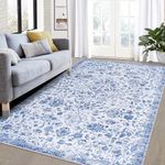 CAROMIO 8x10 Area Rug Machine Washable Rug Vintage Persian Area Rug Oriental Distressed Floral Stain Resistant Non-Slip Floor Cover Carpet Rug Foldable Accent Rug for Home Decor, Blue