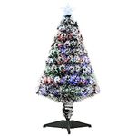 HOMCOM Artificial Prelit Christmas Tree, Snow Xmas Tree with Colourful LED Lighting Fiber Optics, Green White