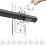 ANDGOO 8-Pack No Drilling Curtain Rod Holders, Max Load 17 Lbs Clear Adhesive Hook Brackets, No Drill Needed Easy Use Transparent Wall Curtain Rod Hangers