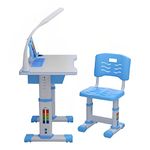 SYGA Kids Height Adjustable Desk and Chair Set Study Table Writing Desk with Eye Protection Lamp Bookshelf (80CM DeskSet Blue)