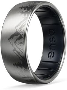 Enso Rings Etched Hybrid Ring - Durable Brushed Outer Metal - Comfortable and Premium Inner Silicone - Titanium Metal and Black Pearl Silicone Hybrid - 11