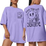 VILOVE Have The Day You Deserve Shirt Oversized Graphic Tshirts Women Funny Skeleton Shirts Halloween Skull Tees Tops Purple