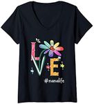 Womens Love Nana Life Daisy Flower Cute Mothers Day Tee for Grandma V-Neck T-Shirt