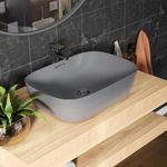 Lifelong Wash Basin for Bathroom - Tabletop Washbasin - Ceramic Matt Finish Round Countertop Vessel Sink Ideal for Bathroom, Dining Hall & Vanity 33x46x16 cm (Matt Grey, LLHIBM07)