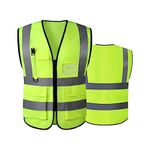 YU WELL Reflective Safety Vests High Visibility Breathable Day Night Warning Jacket with Zipper and 5 Pockets for Construction,Traffic,Cycling Safety purpose, Multicolor variation, 5XL