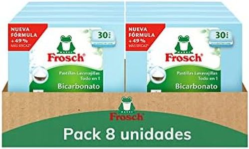Frosch - Pastillas Lavavajillas a Máquina Todo en 1 con Bicarbonato, Limpieza y Brillo, Sin Componente Animal, Ni Fosfatos, Ni Fosfonatos, 30 Dosis - Pack de 8