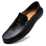 Unitysow Loafers Mens Premium Leather Penny Shoes Fashion Slip On Driving Shoes Casual Flat Moccasin,Black,7.5 UK