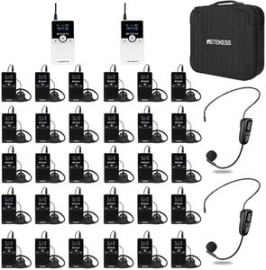 Retekess TT116 Tour Guide System, Walking Tour Headsets, 656ft Long Distance, Noise Reduction, with 2 TT123 Wireless Microphone Headset for Factory(2 Transmitter 30 Receivers 1 Storage Bag)