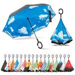 Sharpty Inverted Umbrella, Umbrella Windproof, Reverse Umbrella, Umbrellas for Women with UV Protection, Upside Down Umbrella with C-Shaped Handle (Blue Sky)