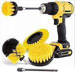 5Pcs Drill Brush Attachment Set, 4Pcs Car Cleaning Drill Brush Power Scrubber Set with Extension for Cleaning Bathroom, Flooring, Pool Tile, Brick, Ceramic, Marble, Grout and Car (Yellow)