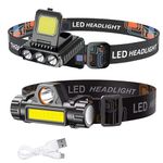 TechPride Headlamp Rechargeable Combo of 2 LED Flashlights, Camping Accessories Gear, Waterproof Head Light Flashlight for Hiking, Running, Repairing, Fishing, Cycling, Reading, Camping, Reading.